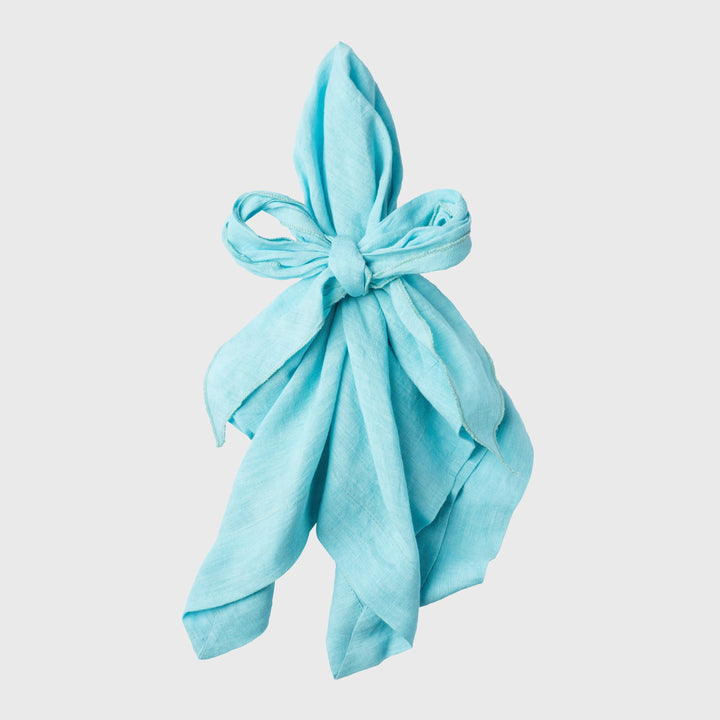 Bow Linen Napkin, Aqua, Set of Two