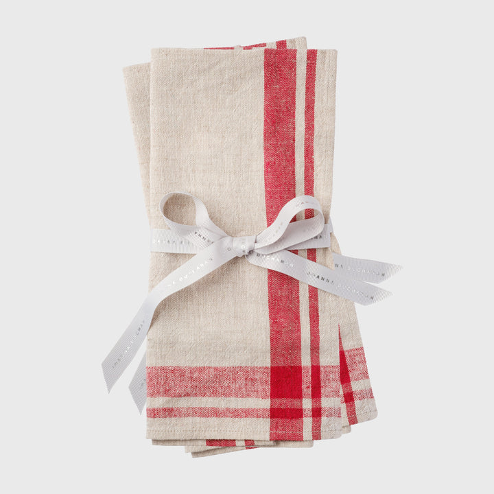Striped Border Dinner Napkin, Red, Set of Four