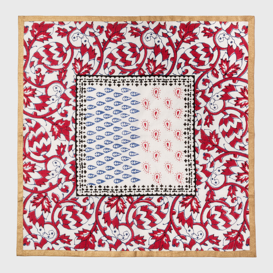 Joyful Block Print Napkin, Red, Set of Two