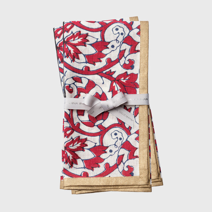 Joyful Block Print Napkin, Red, Set of Two