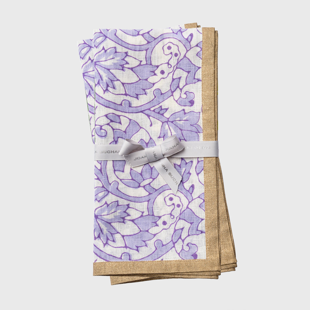 Joyful Block Print Napkin, Lilac, Set of Two