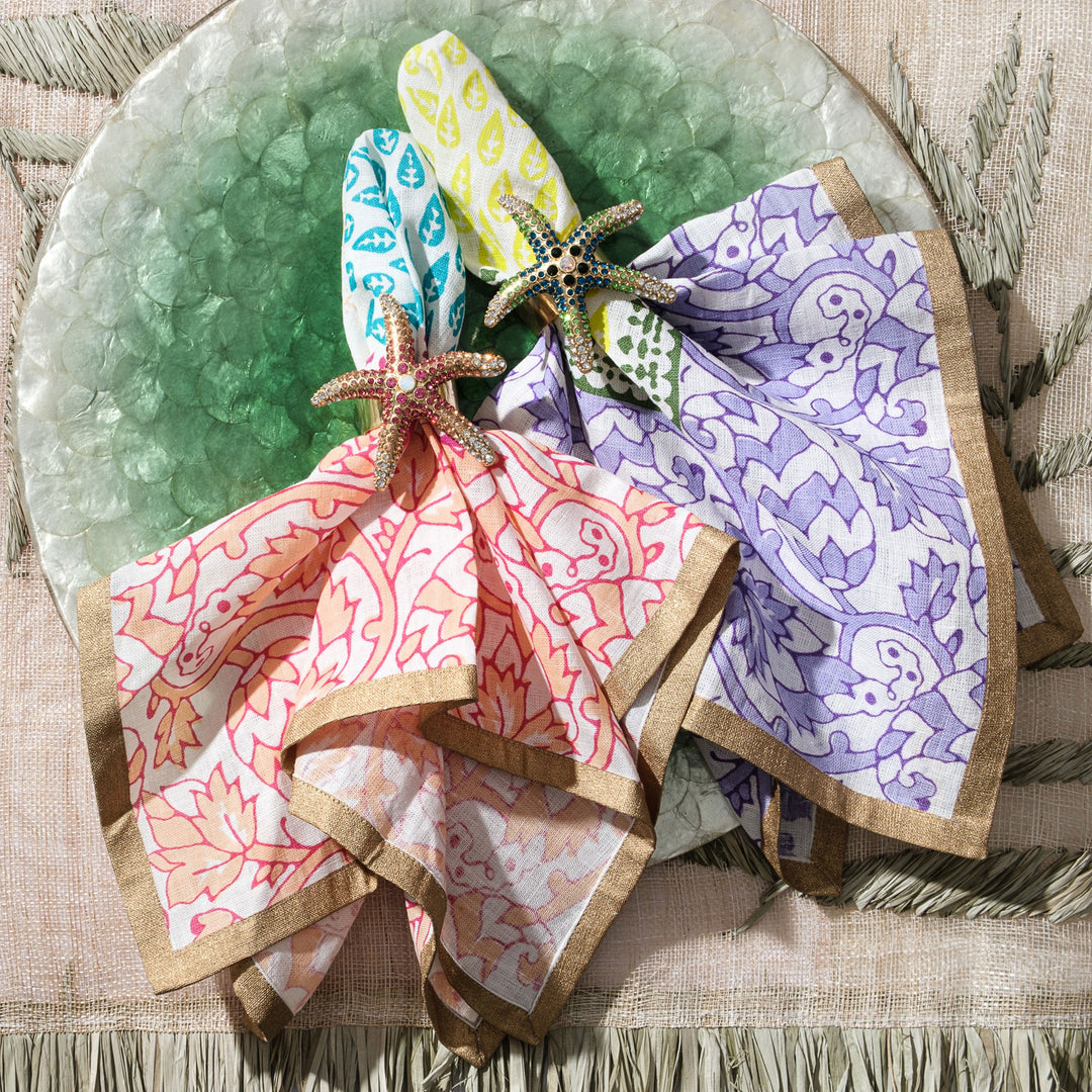 Sparkling Starfish Napkin Rings, Green, Set of Four