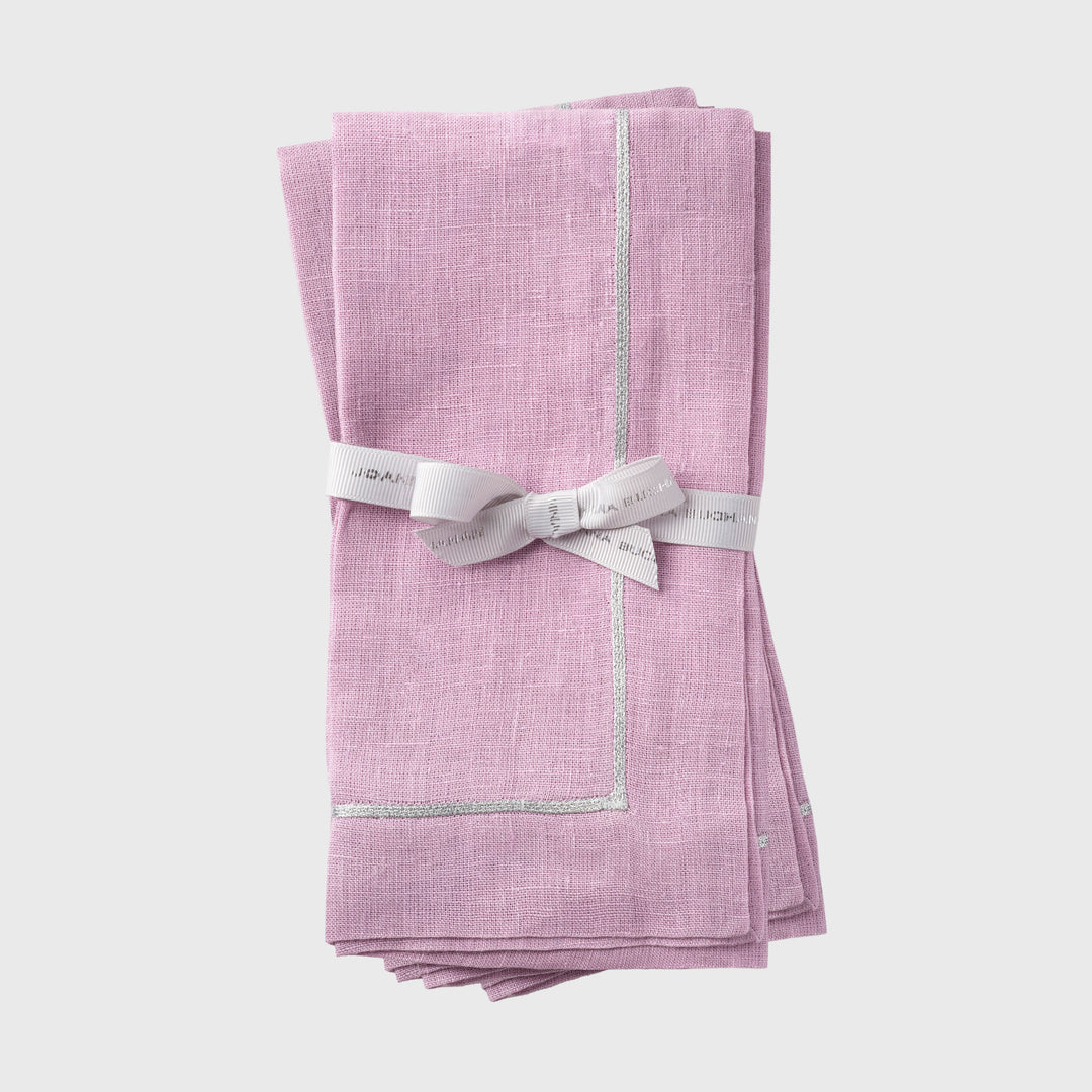 Silver Trim Dinner Napkins, Lilac, Set of Two