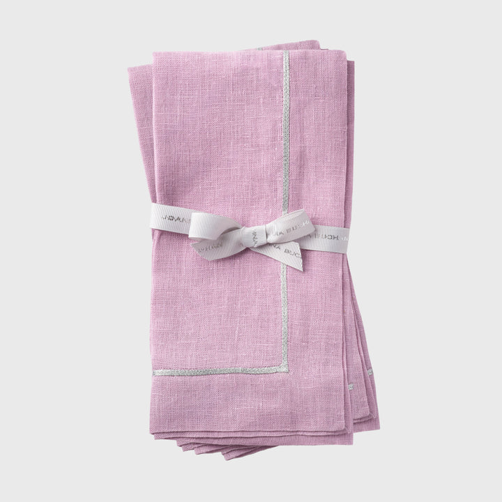 Silver Trim Dinner Napkins, Lilac, Set of Two