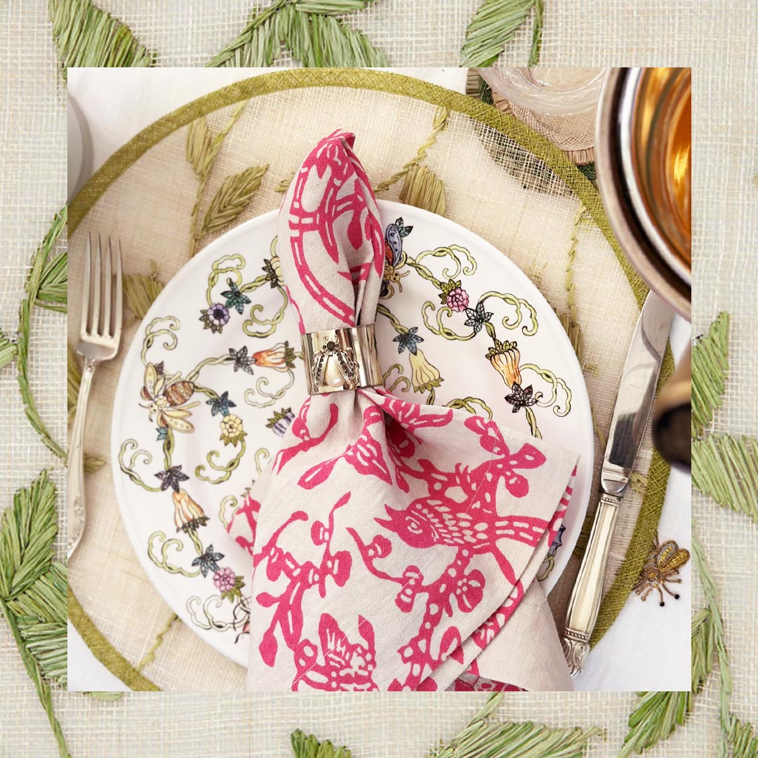 Garden Print Napkin, Pink, Set of Two