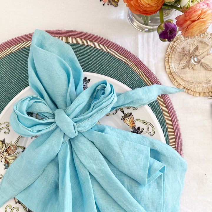 Bright Stripe Hand Beaded Placemat, Aqua With Lilac