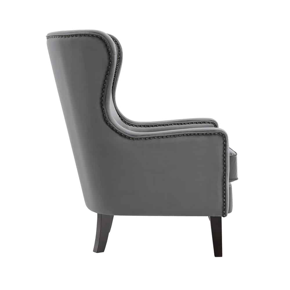 Orson Velvet Wingback Armchair - Feather Grey