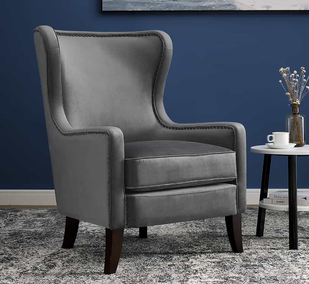 Orson Velvet Wingback Armchair - Feather Grey