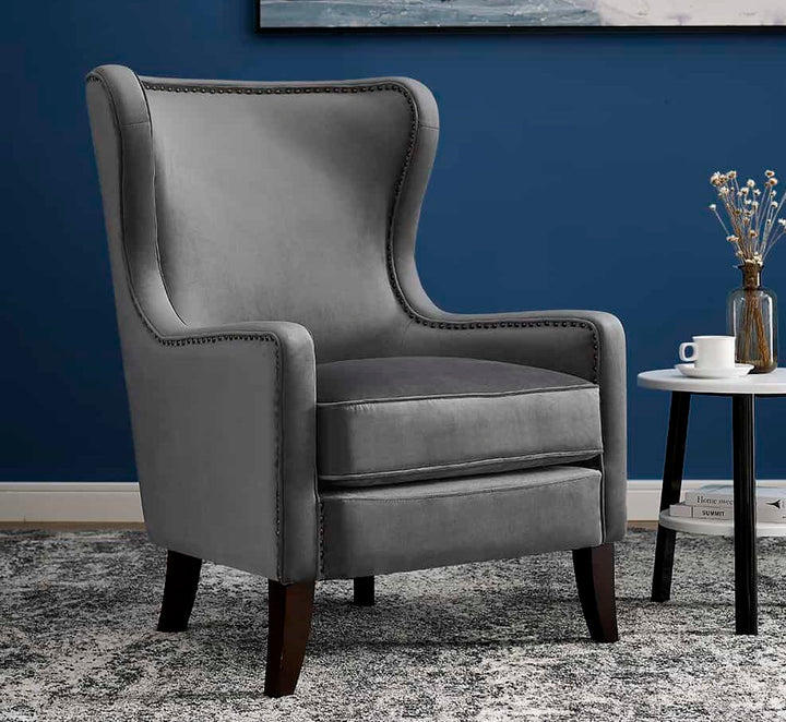 Orson Velvet Wingback Armchair - Feather Grey