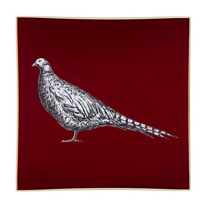 Pheasant Glass Tray - Burgundy