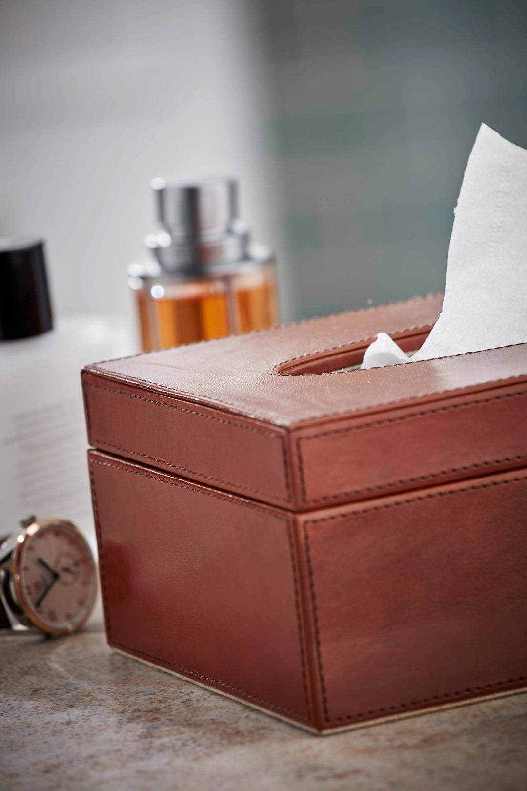 Paddington Classic Tan Leather Tissue Box Cover