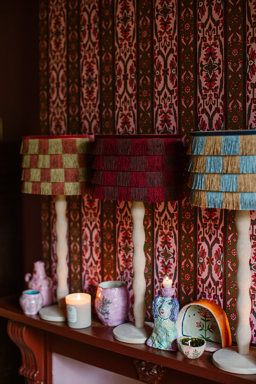 Giselle Fringe Lampshade - Burgundy & Bordeaux