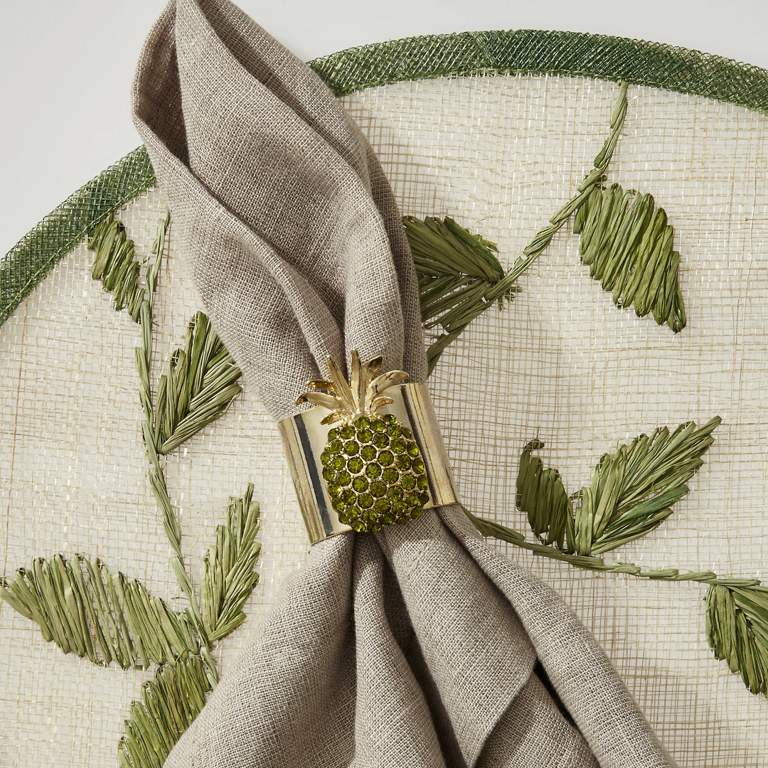 Olive Pineapple Napkin Rings - Pair