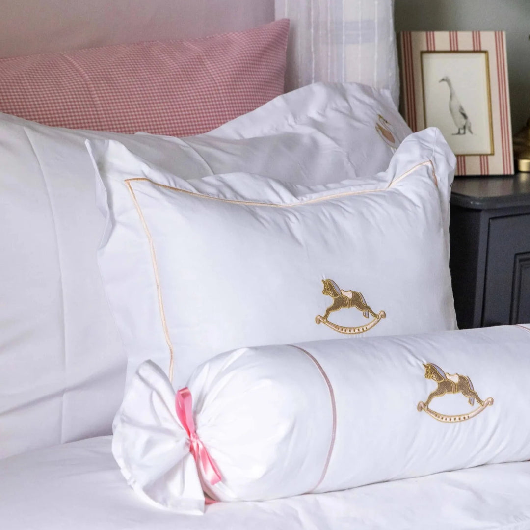 Pink Rocking Horse Bolster Cushion | Luxury Children's Bedding
