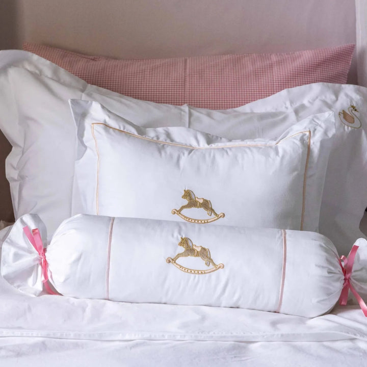 Pink Rocking Horse Bolster Cushion | Luxury Children's Bedding