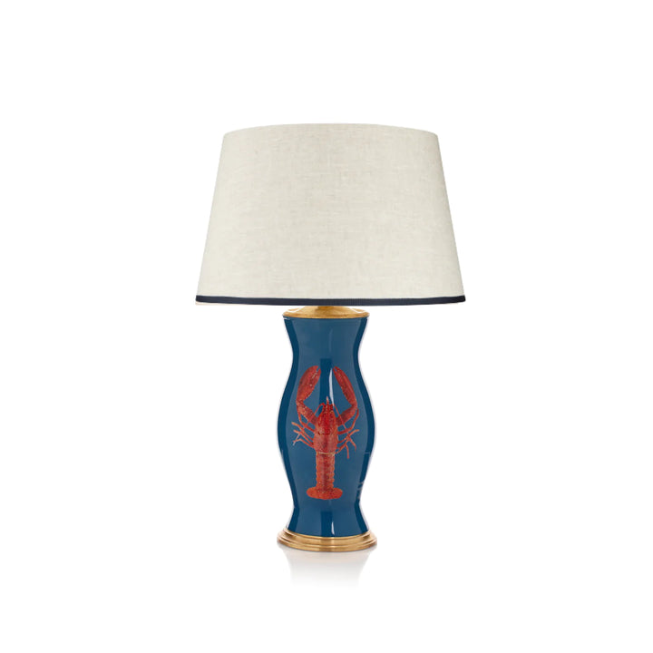 Stretched Linen Lampshade - Ribbed Navy Trim