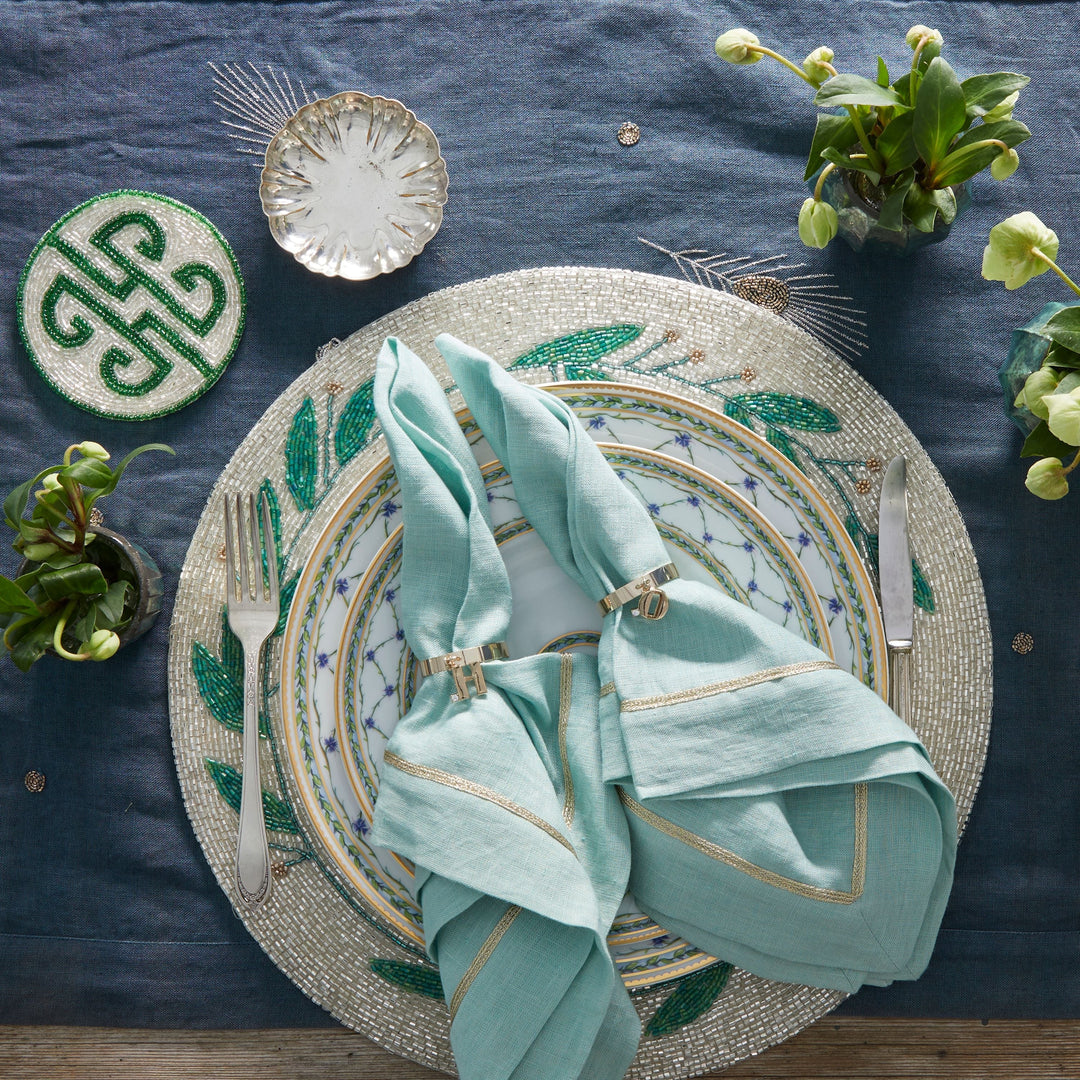 Gold Trim Dinner Napkins - Seafoam