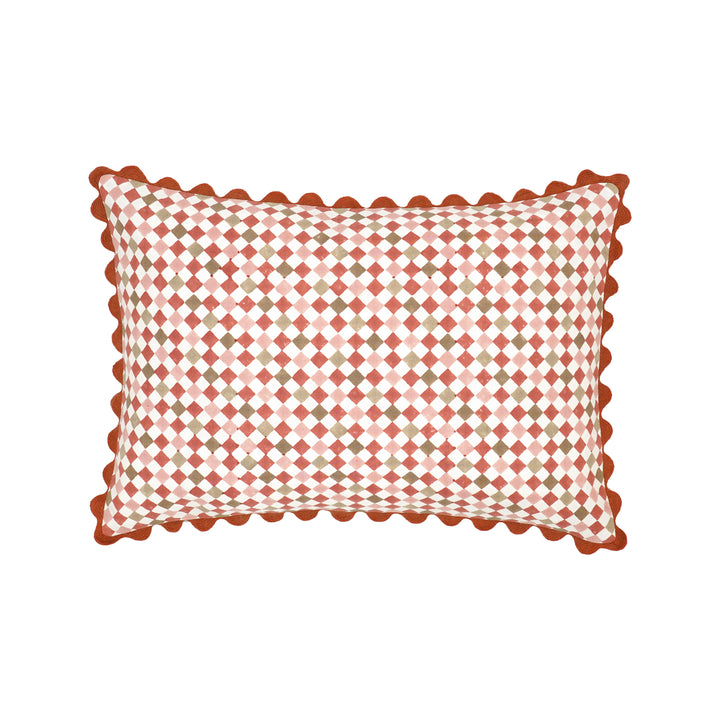 Azulejo Block Print Rectangular Cushion - Red