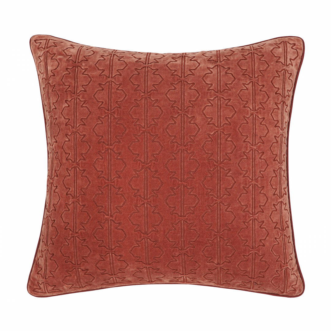 Sintra Embroidered Velvet Square Cushion - Red