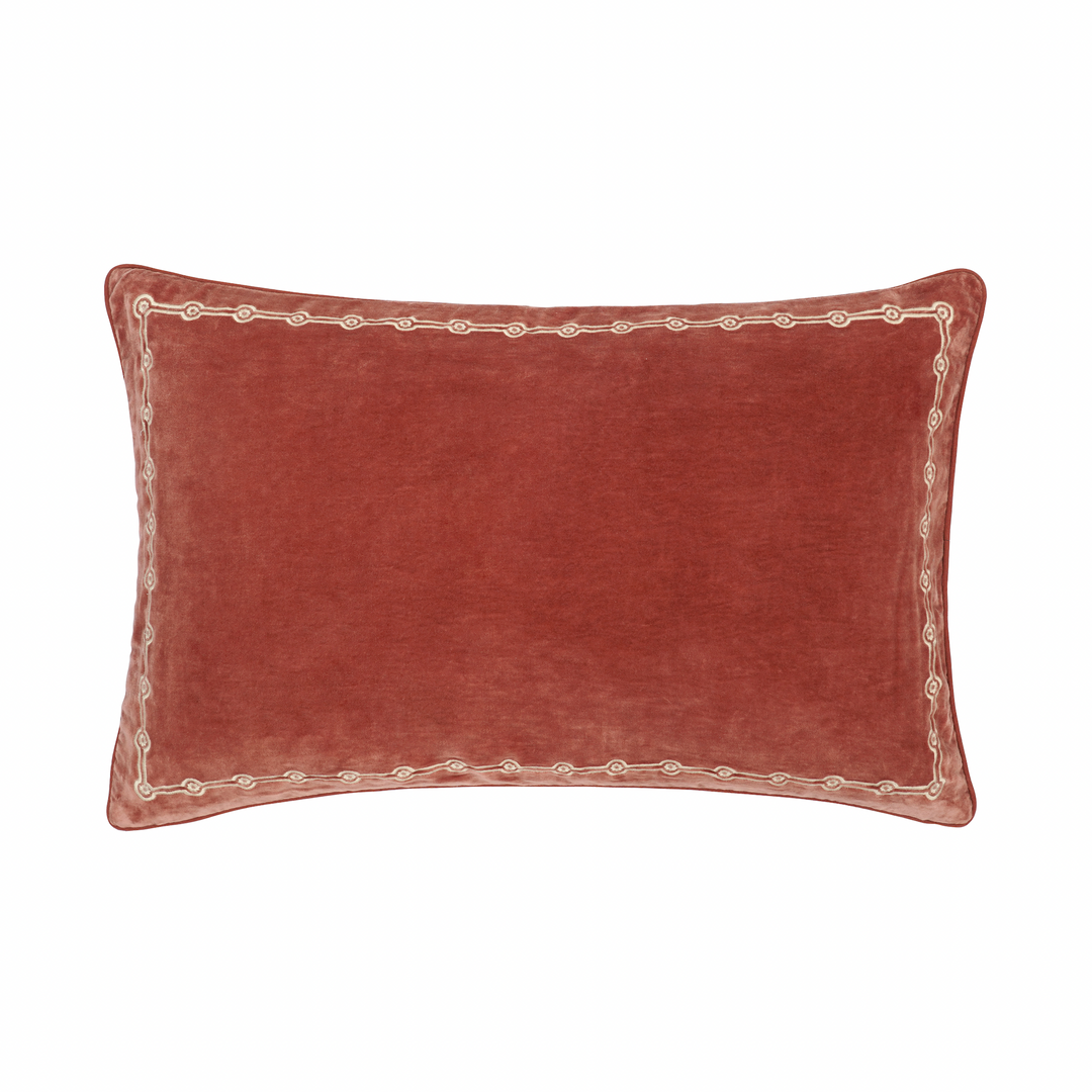 Embroidered Rectangular Velvet Cushion - Red