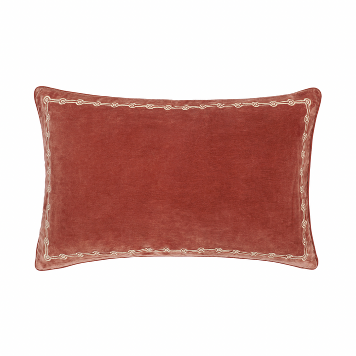 Embroidered Rectangular Velvet Cushion - Red
