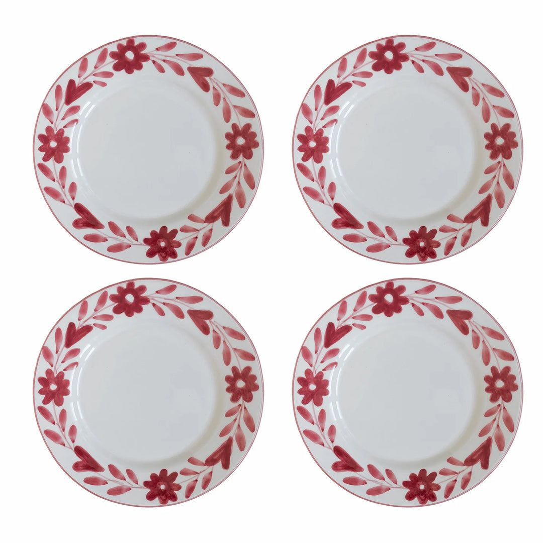 Red Flowers Ceramic Dessert Plate
