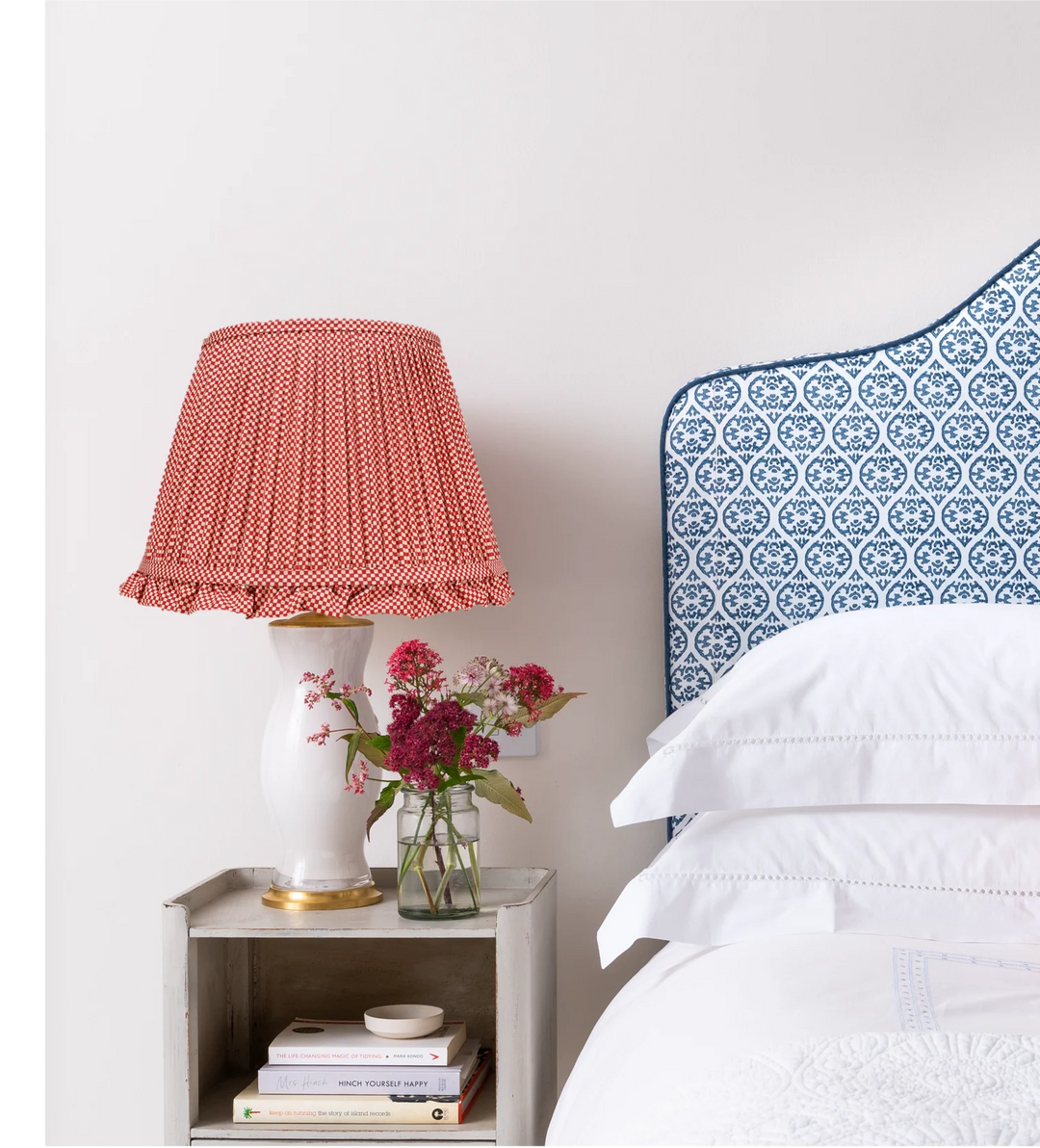 Frilled Pleated Linen Lampshade - Red Checked