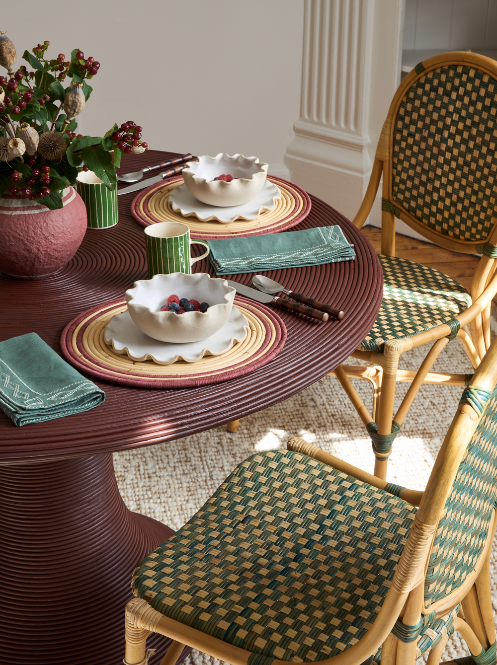 Painted Rattan Breakfast Table - Red