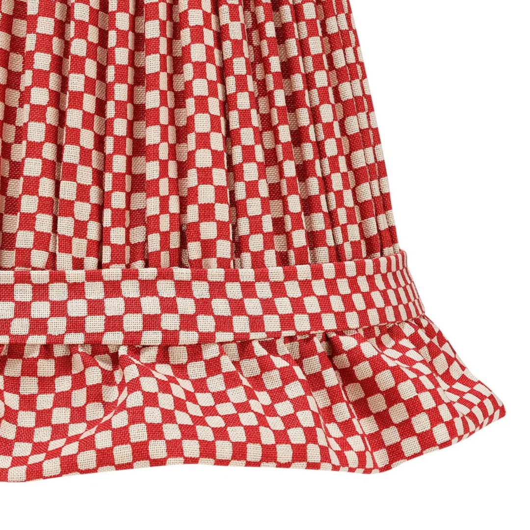 Frilled Pleated Linen Lampshade - Red Checked