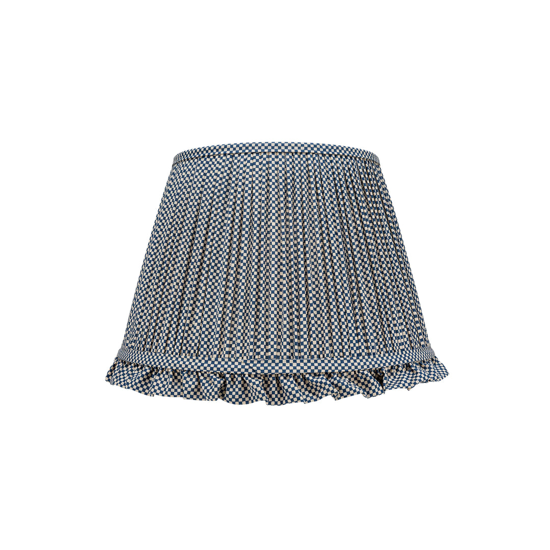 Frilled Pleated Linen Lampshade - Blue Checked