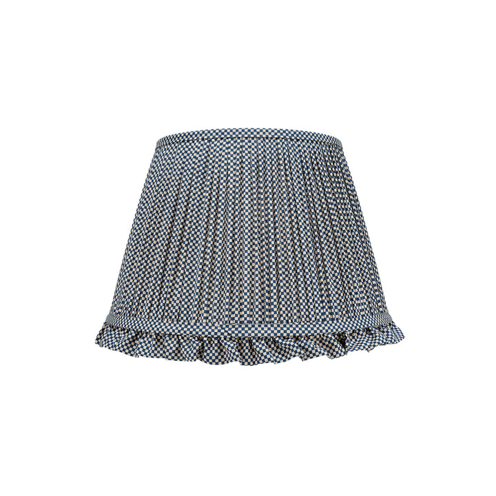Frilled Pleated Linen Lampshade - Blue Checked