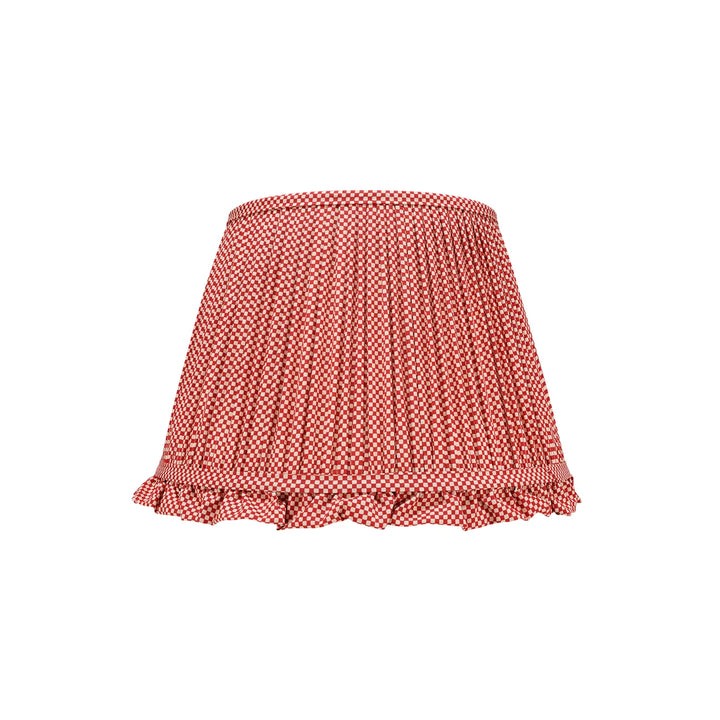 Frilled Pleated Linen Lampshade - Red Checked