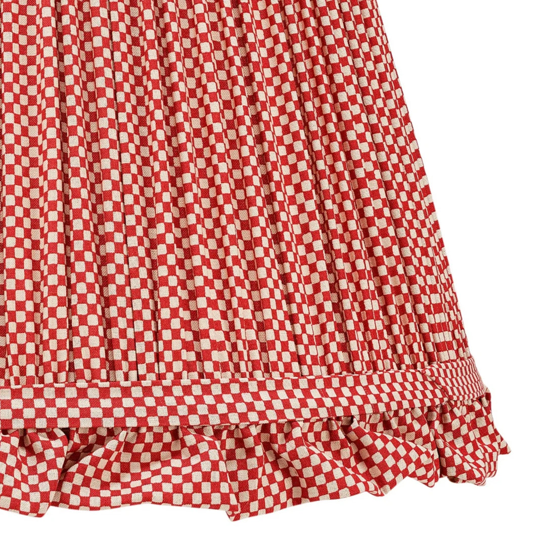 Frilled Pleated Linen Lampshade - Red Checked