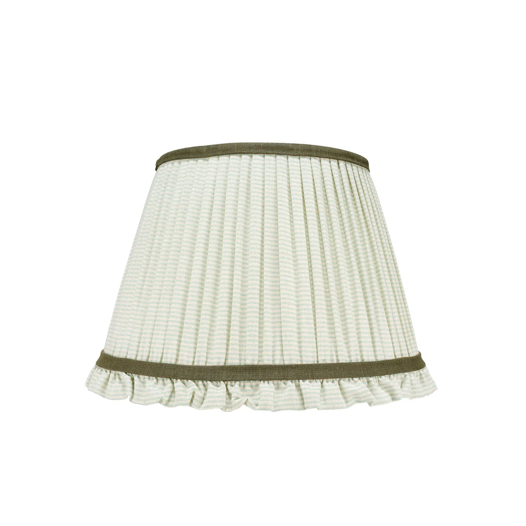 Frilled Pleated Linen Lampshade - Green Stripe