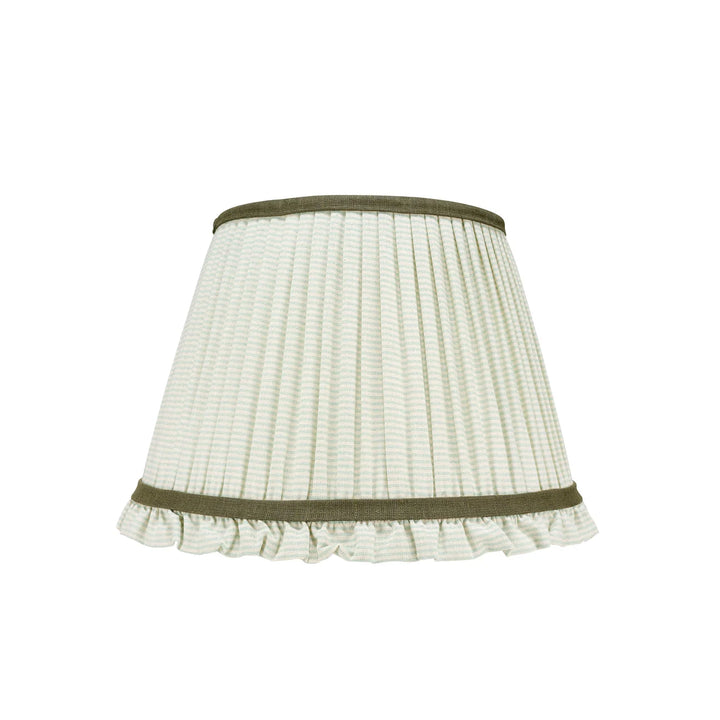 Frilled Pleated Linen Lampshade - Green Stripe