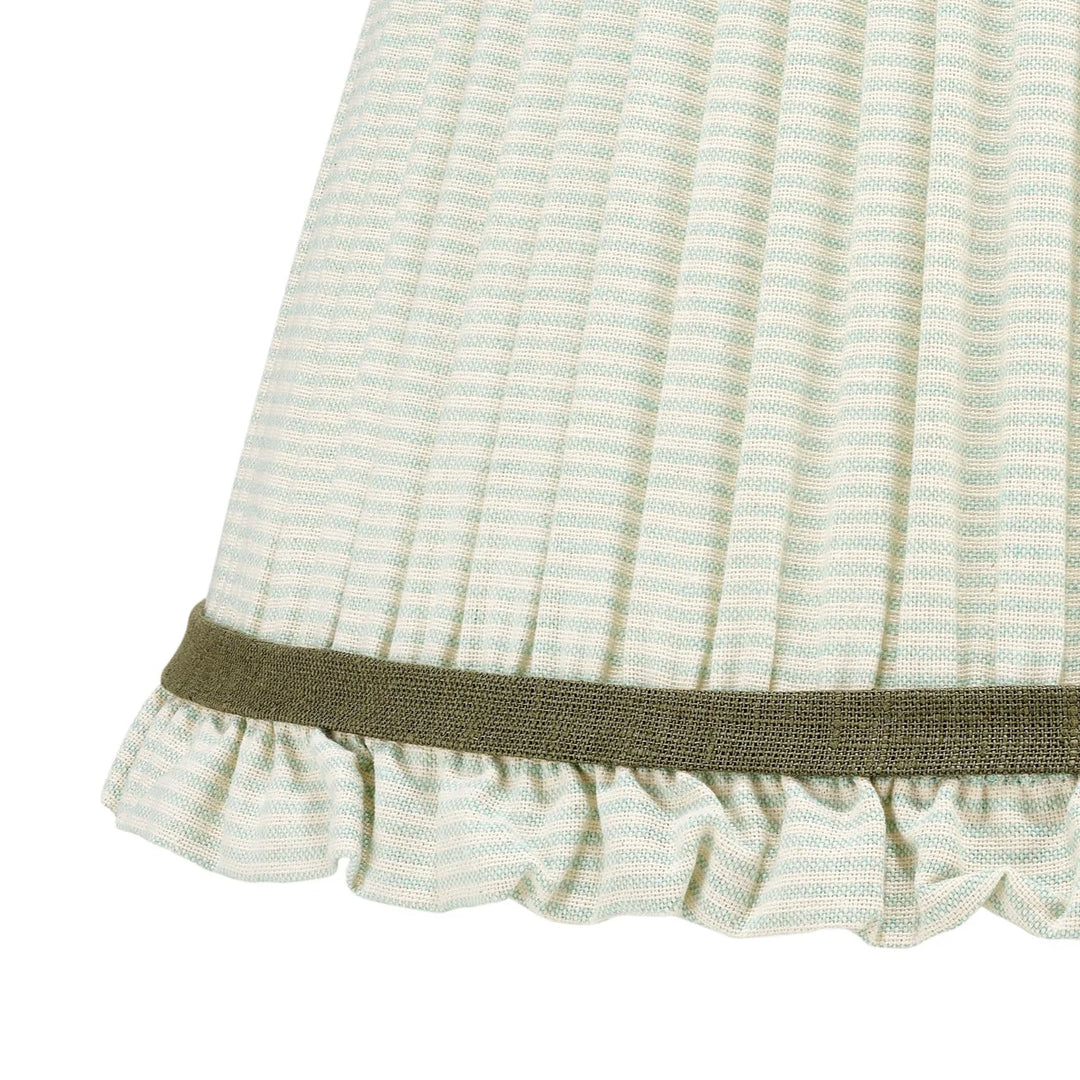 Frilled Pleated Linen Lampshade - Green Stripe