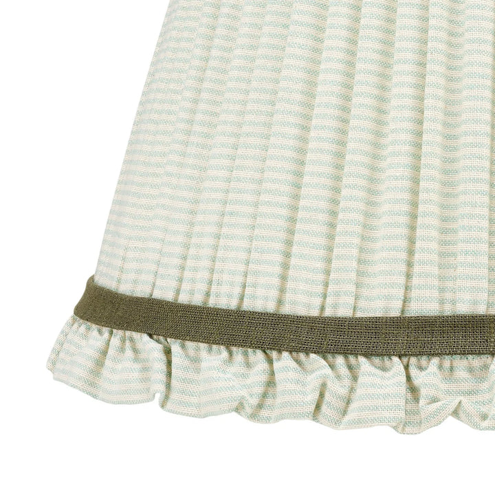 Frilled Pleated Linen Lampshade - Green Stripe