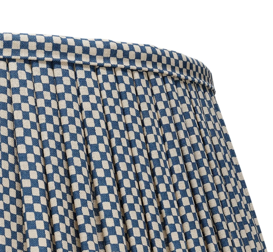 Frilled Pleated Linen Lampshade - Blue Checked