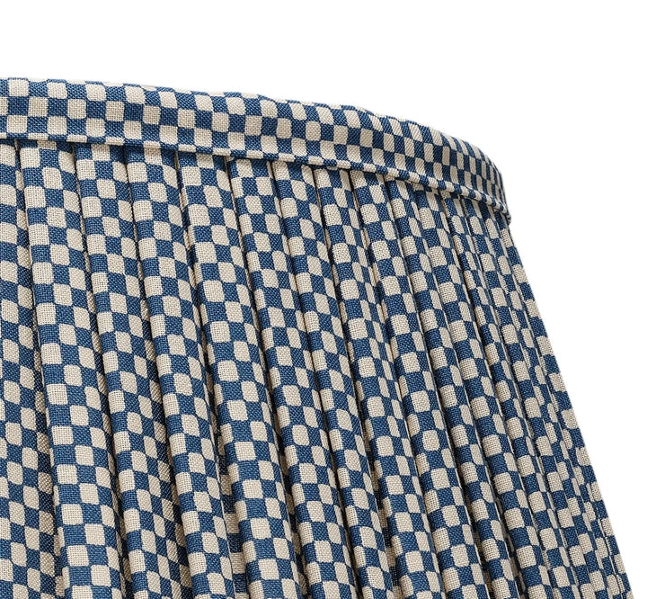 Frilled Pleated Linen Lampshade - Blue Checked