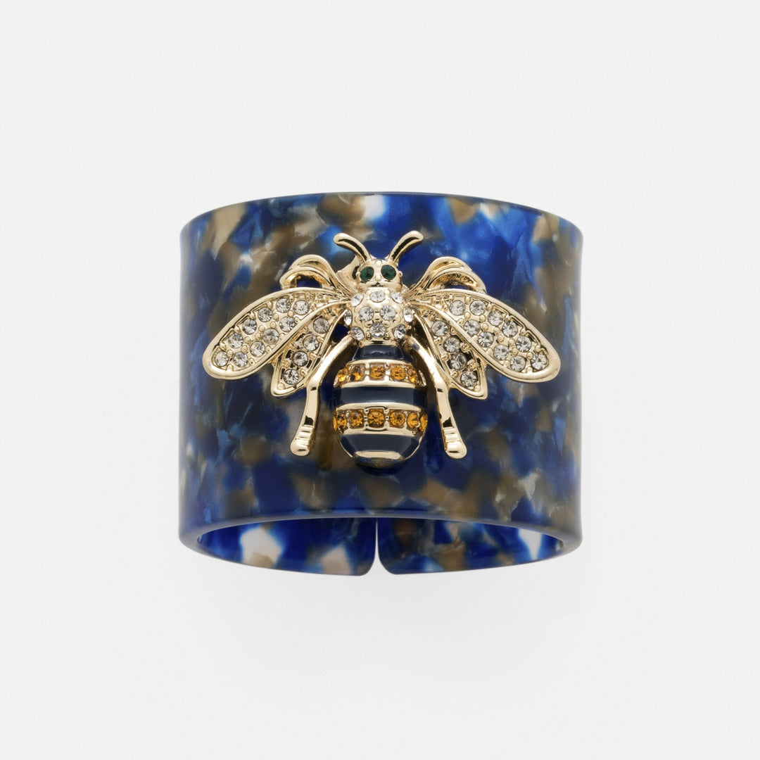 Blue Tortoiseshell Stripey Bee Resin Napkin Rings - Set of 4