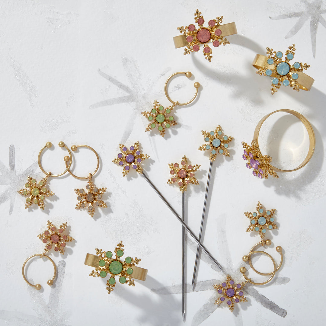 Pastel Classic Snowflake Skinny Napkin Rings - Set of 4