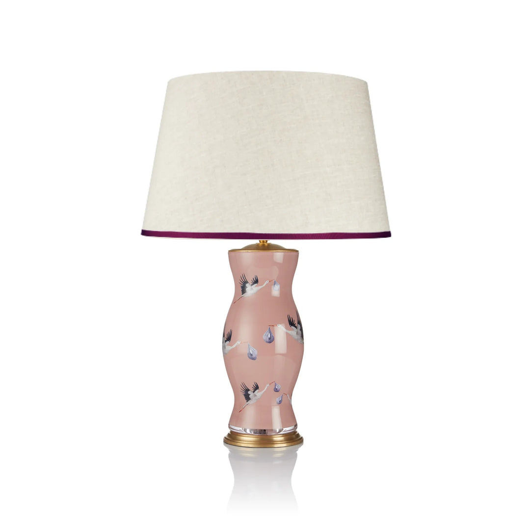 Stretched Linen Lampshade - Ribbed Blush Pink Trim