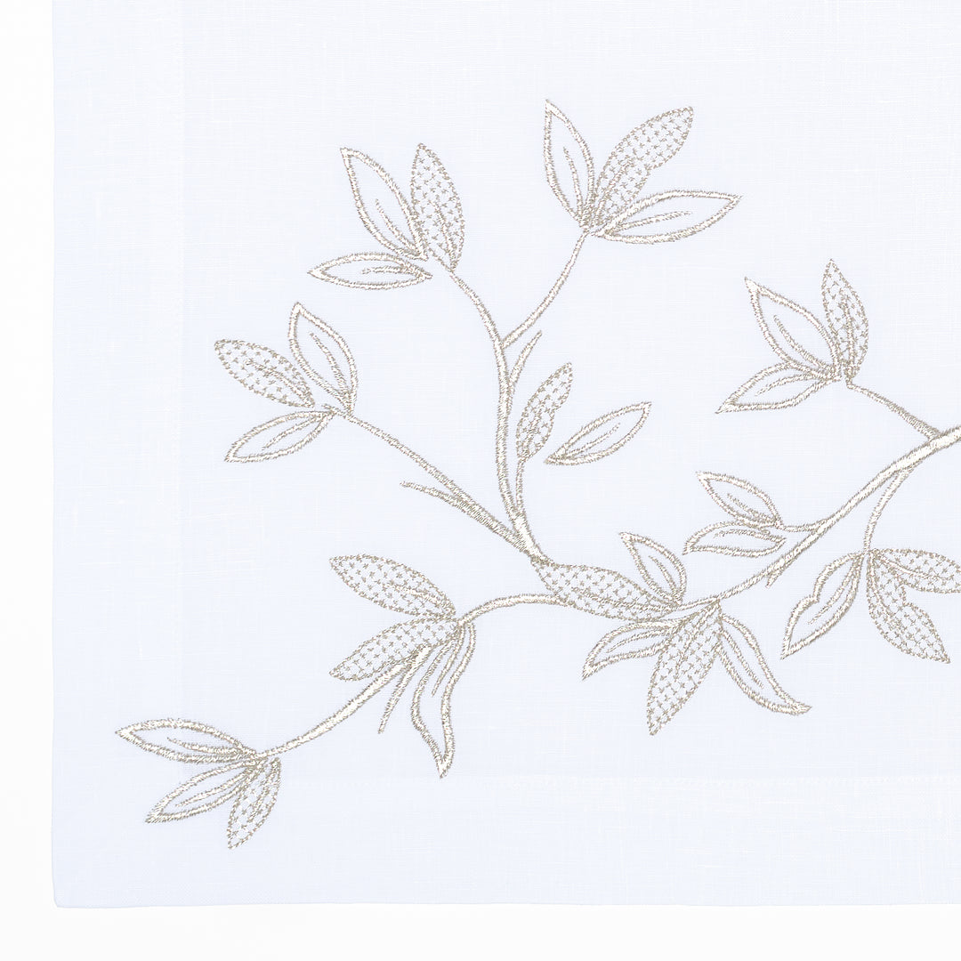 Silver Flowers Embroidered Linen Placemat & Napkin Set