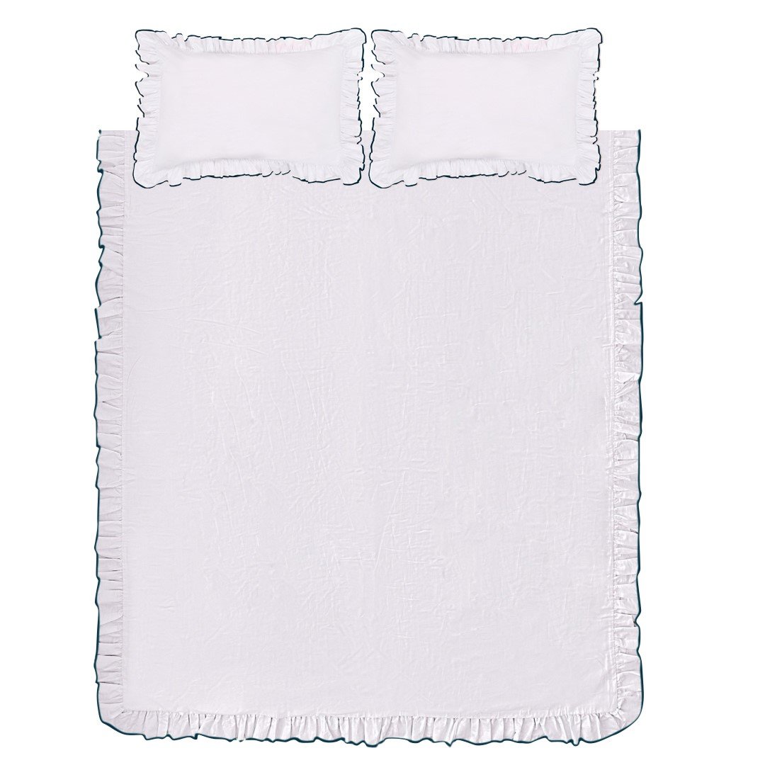 Teal Ruffle Bedding Provence Ruffled Cotton Bedding, Teal Blue - Decoralist