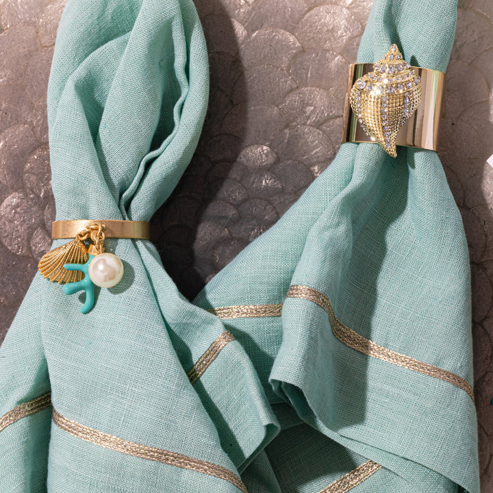 Turquoise Coral & Shell Napkin Rings - Set of 4