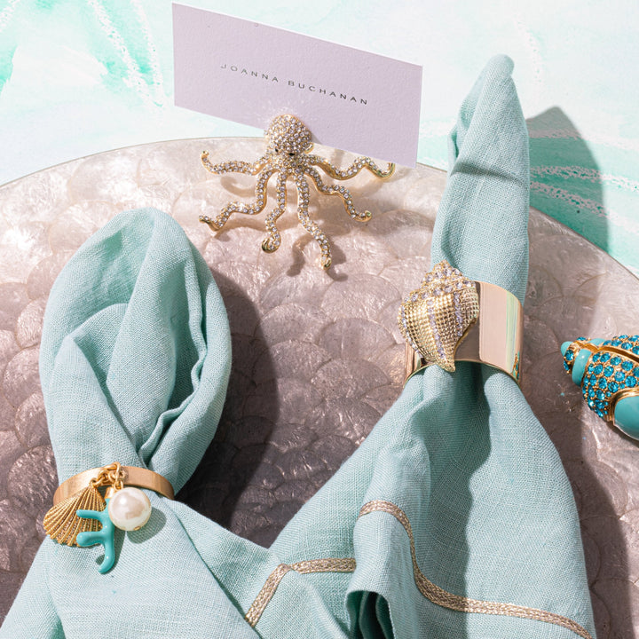 Gold Trim Dinner Napkins - Seafoam