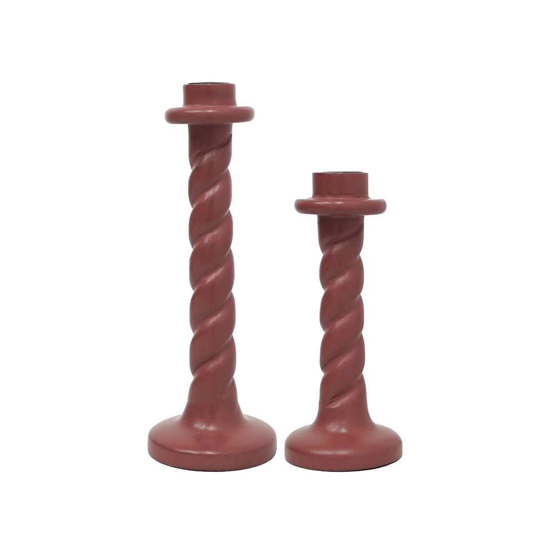 Twisted Wooden Candlestick - Red