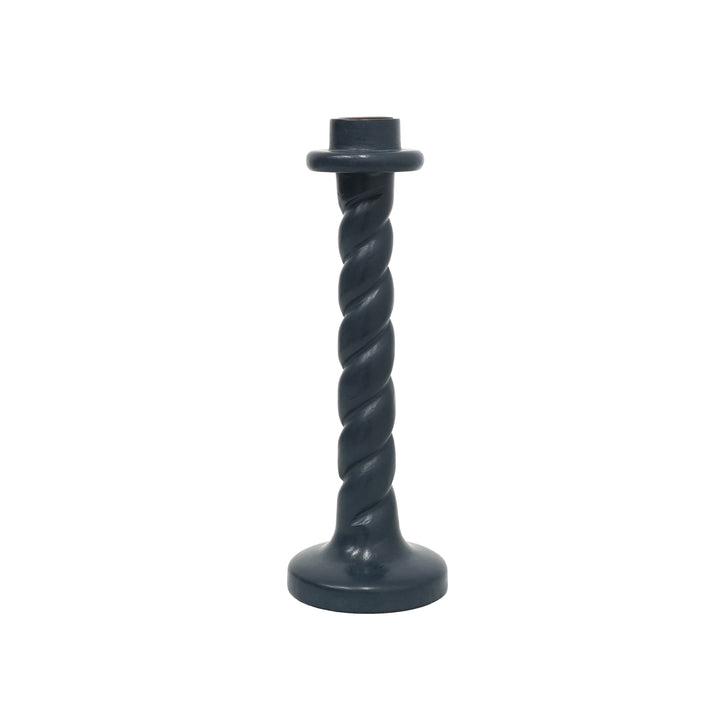 Twisted Wooden Candlestick - Blue