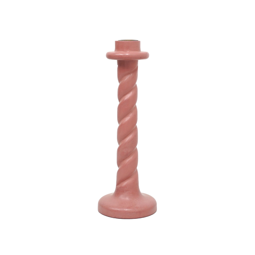 Twisted Wooden Candlestick - Pink