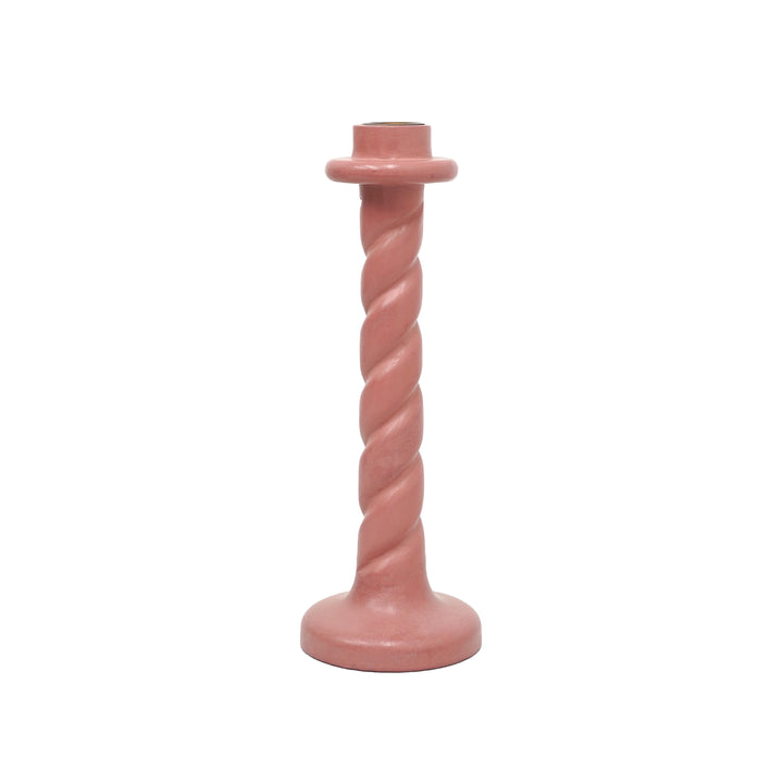 Twisted Wooden Candlestick - Pink